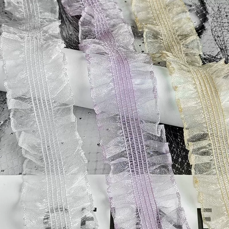 现货彩色蕾丝木耳欧根纱弹力荷叶边服装辅料手工diy褶皱花边