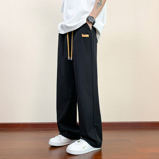 Men's Ice Silk Casual Pants 2025 Spring and Summer Thin Loose Straight-Leg Drape Sports Suit Pants