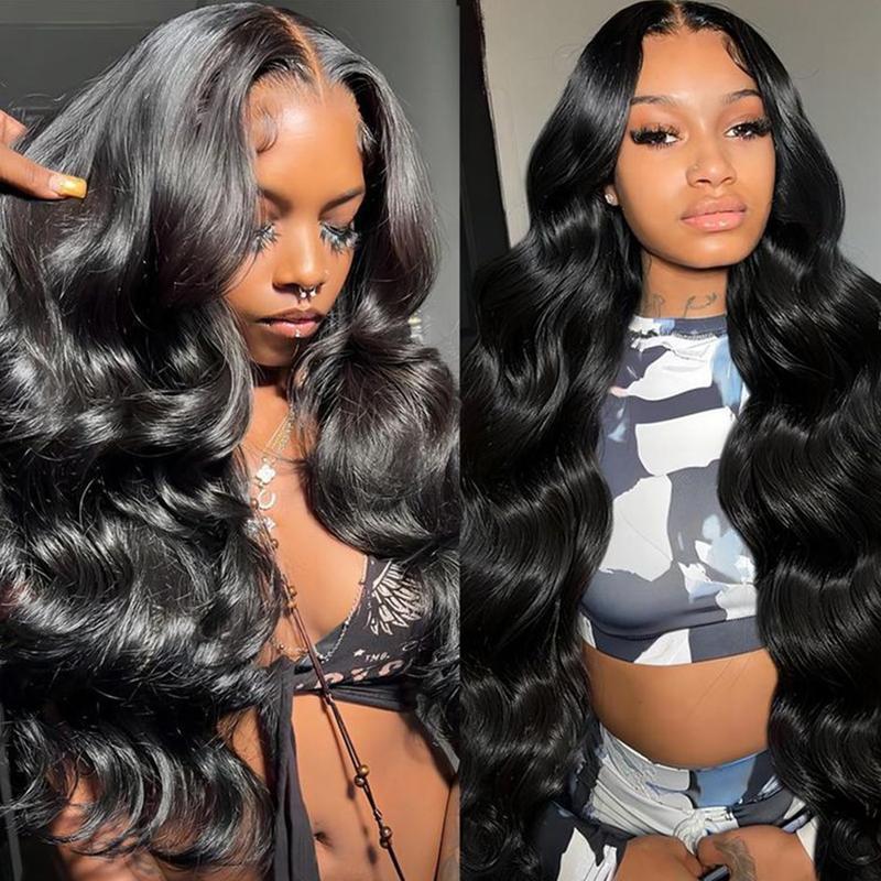 Hand-Woven Black Long Curly Hair Amazon 34 36 Inches 136 Bundles Body Wave Lace Front Wig Real Person