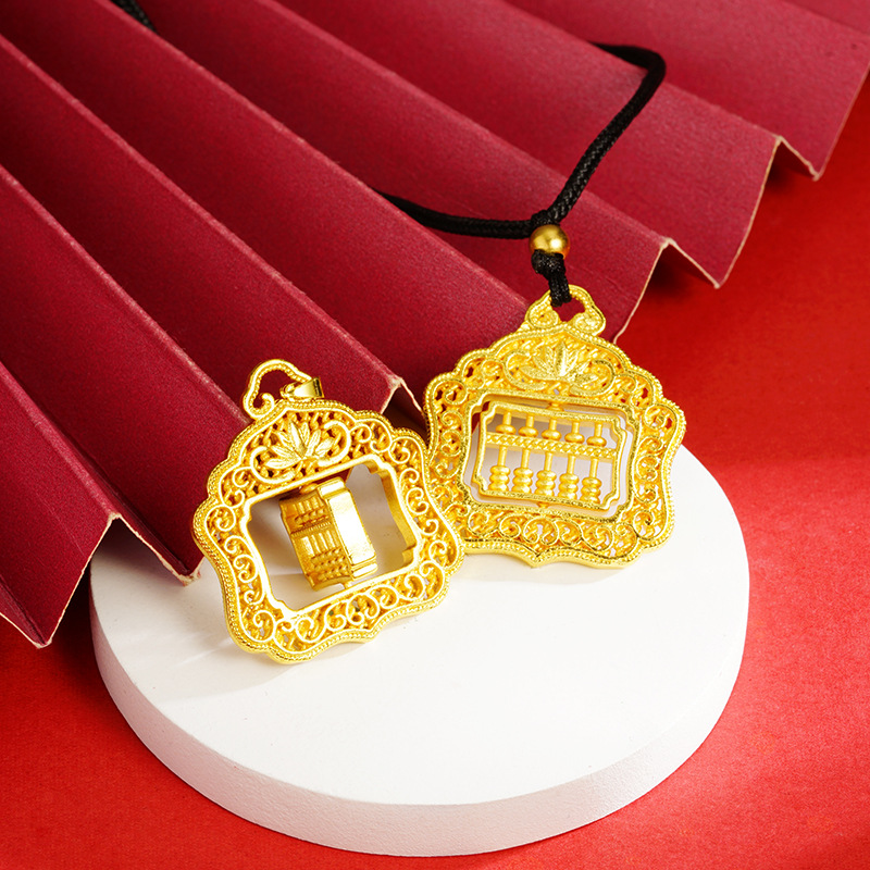Arena antigua oro Ábaco collar Lucky marca de aleación de cobre giratorio negro Cadena de cuerda adornos de estilo chino al por mayor