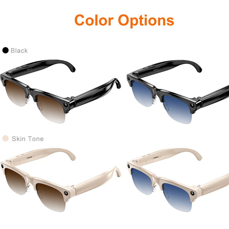 M96 Al smart glasses, featuring a half-frame design, translation capabilities, a camera for taking photos, music playback, and an 800W pixel camera for video recording and calls