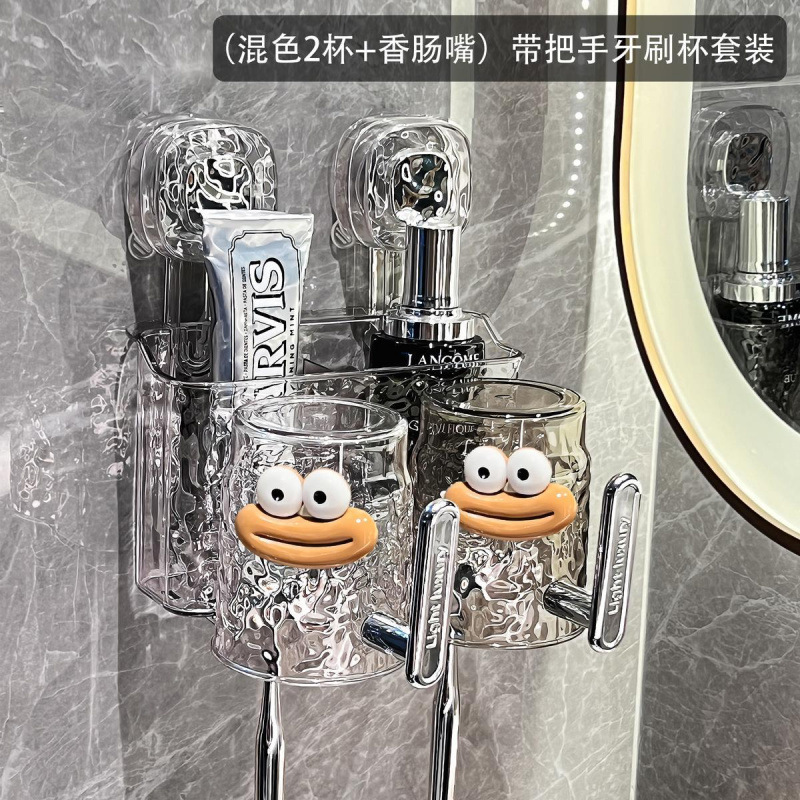 (혼합 컬러 컵 2개 + 소시지 입) 흡착컵 칫솔 홀더