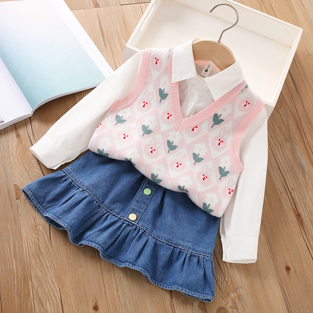 Chaleco de punto para niñas cuello en V, primavera-otoño 2023 – estilo coreano cute y versátil.