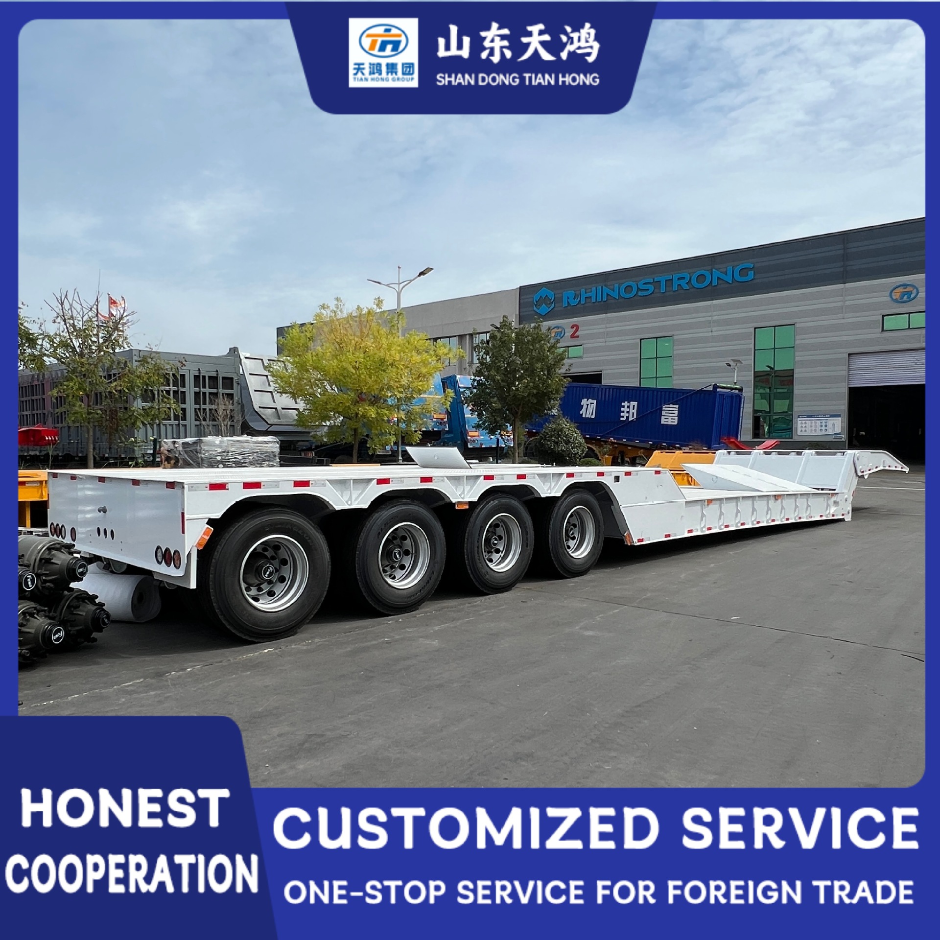 Manufacturer Sells Ready-Made Export Folding Goose Head Low Flatbed Semi-Trailer African and Middle Eastern Heavy Machinery Transport Trailer