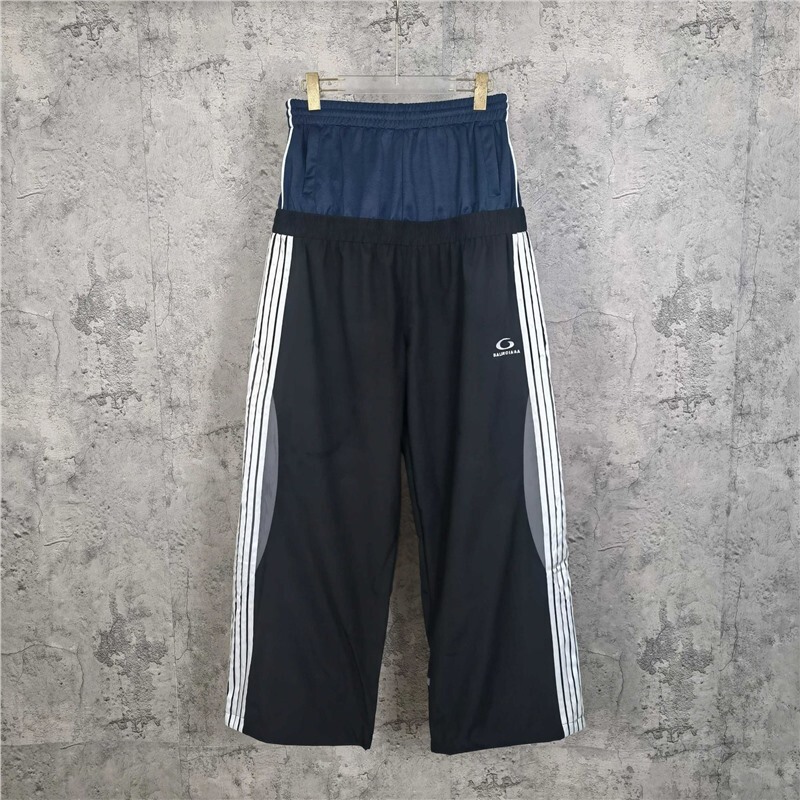 Cross-Border·Authentic Version·B Brand 26Ss New Style Color-Block Patchwork Double Waistband Embroidered Logo Loose Fit Sports Pants