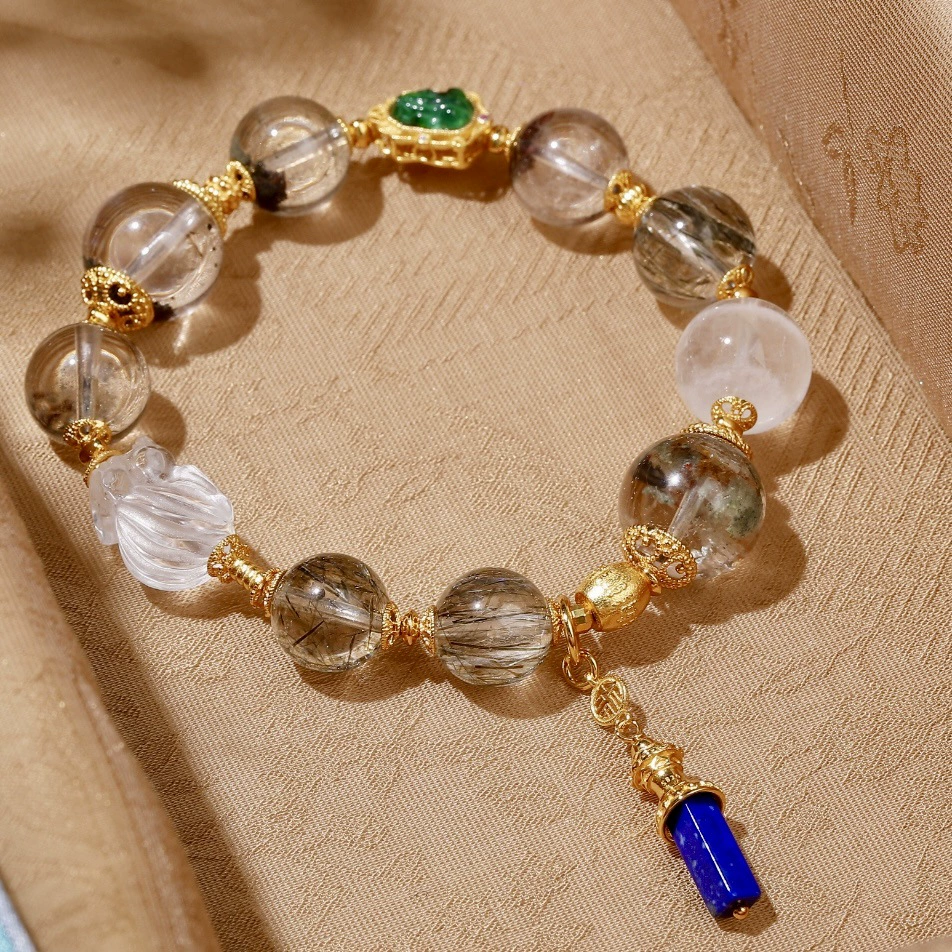 Organic ghost crystal bracelet, emerald white crystal