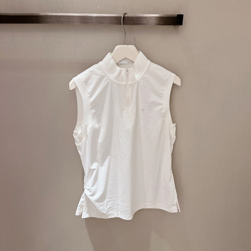 Niche 2024 Spring and Summer New White Half-Zip Stand Collar Loose Slimming Look Sleeveless Shirt for Women