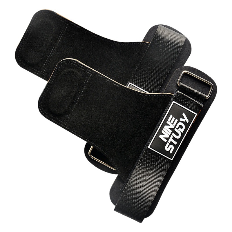 In stock three-layer cowhide hard pull booster fitness gloves grip belt pull-up men and women thickened palm support