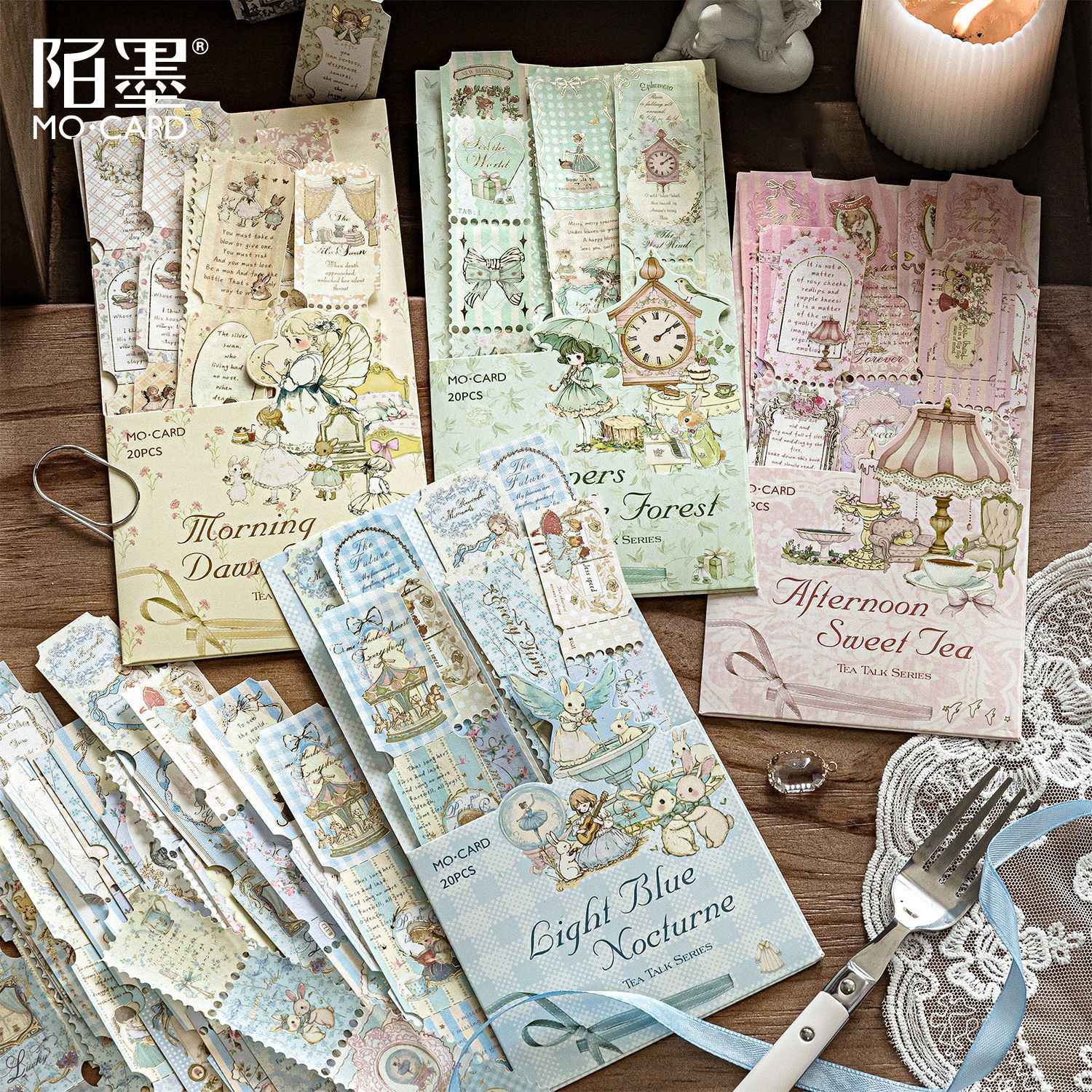 Mo Mo Double Pack Gold Foil Ticket Long Stickers Tea Party Series Fresh Style for Girls Tea Party Theme 4 Designs