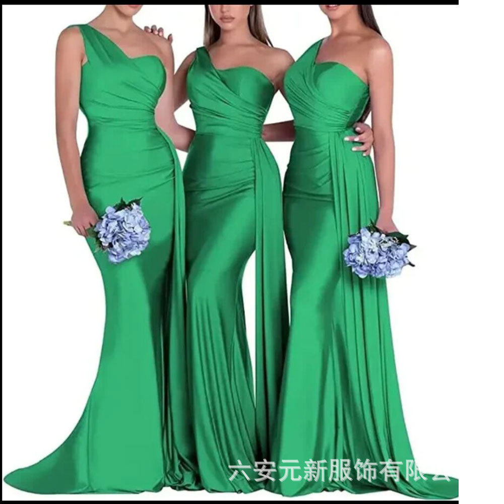 Nuevo europeo y americano Comercio exterior Amazon AliExpress deseo vestido de noche sexy un hombro solo satén adelgazamiento vestido largo