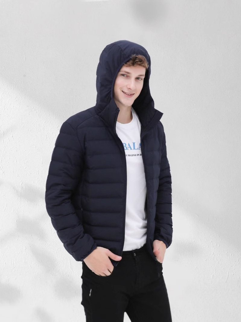 Transfronterizo sin costuras prensado chaqueta de plumón ligera hombre corto nuevo estilo de invierno moda guapo chaqueta con capuchón casual