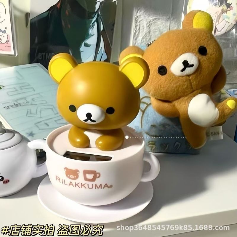 博主同款日系轻松熊点头太阳能摆件办公桌车载陪伴摆件装饰品礼物|undefined