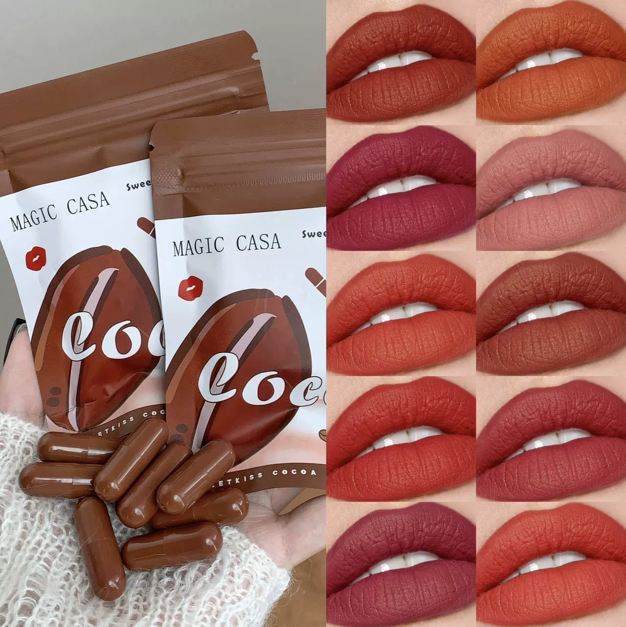 Оптовая продажа набора из 10 капсульных помад: водостойкий, стойкий, нелипкий бархатный блеск для губ для трансграничной торговли