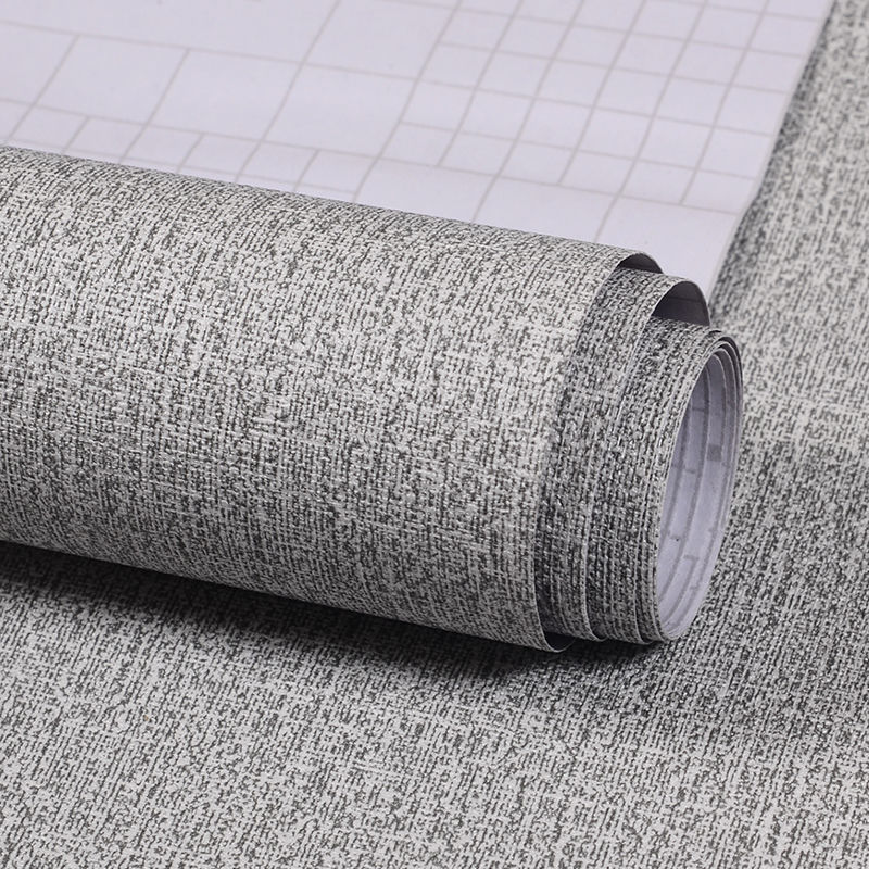 Papel tapiz autoadhesivo con patrón de lino de imitación grueso, sala de estar, dormitorio, papel tapiz de seda lisa, armario de la puerta, pegatinas de renovación de PVC para el hogar