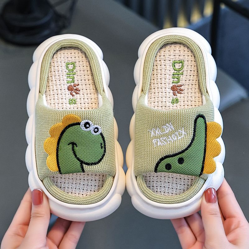 Children's Linen Slippers for Boys, Cartoon Cute Dinosaur Design, Suitable for Spring and Autumn, Indoor Home Use, Non-Slip, Silent, Parent-Child Slippers Children's Linen Slippers for Boys, Cartoon Cute Dinosaur Design, Suitable for Spring and Autumn, Indoor Home Use, Non-Slip, Silent, Parent-Child Slippers