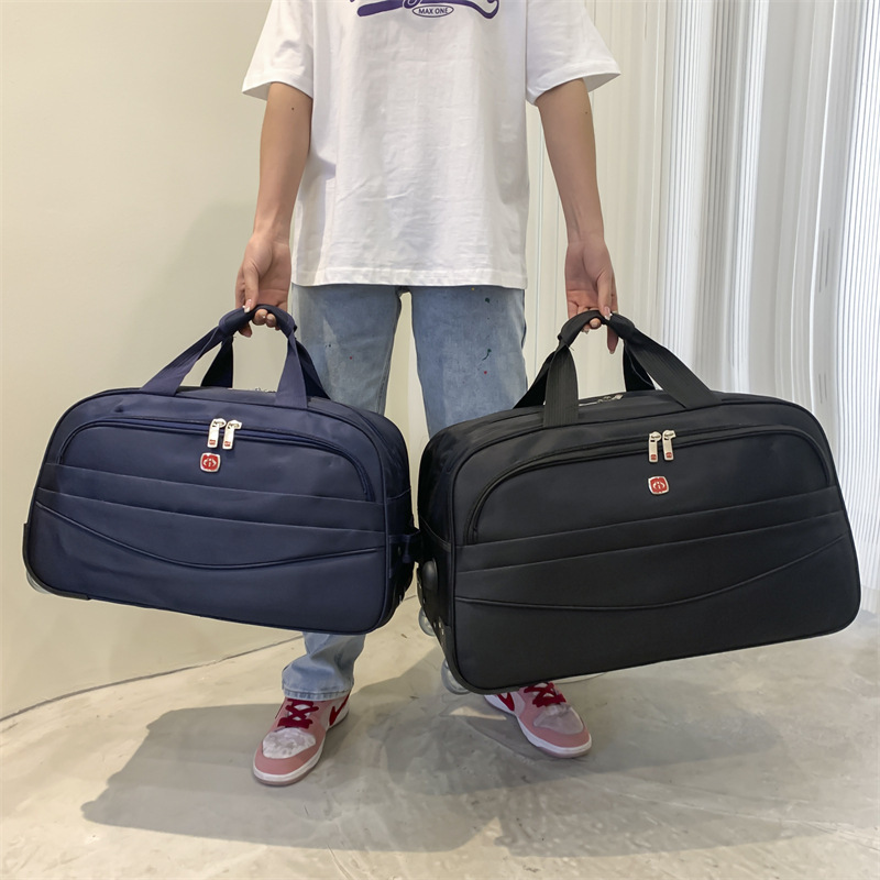 New Korean Style Trolley Bag Foldable Travel Bag Lightweight Large Capacity Shipping Bag Oxford Cloth Single Wheel Trolley Hand Bag