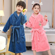 冬季儿童睡袍法兰绒加厚加长款男童家居服珊瑚绒宝宝睡衣卡通浴袍