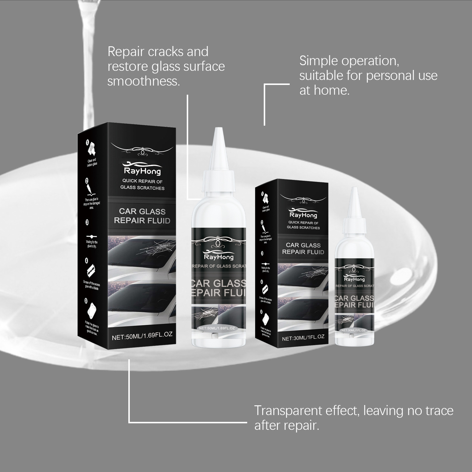 Rayhong Car Glass Repair Glue Glass Nano Repair Liquid Quick Repair Crack Glass Care Glue