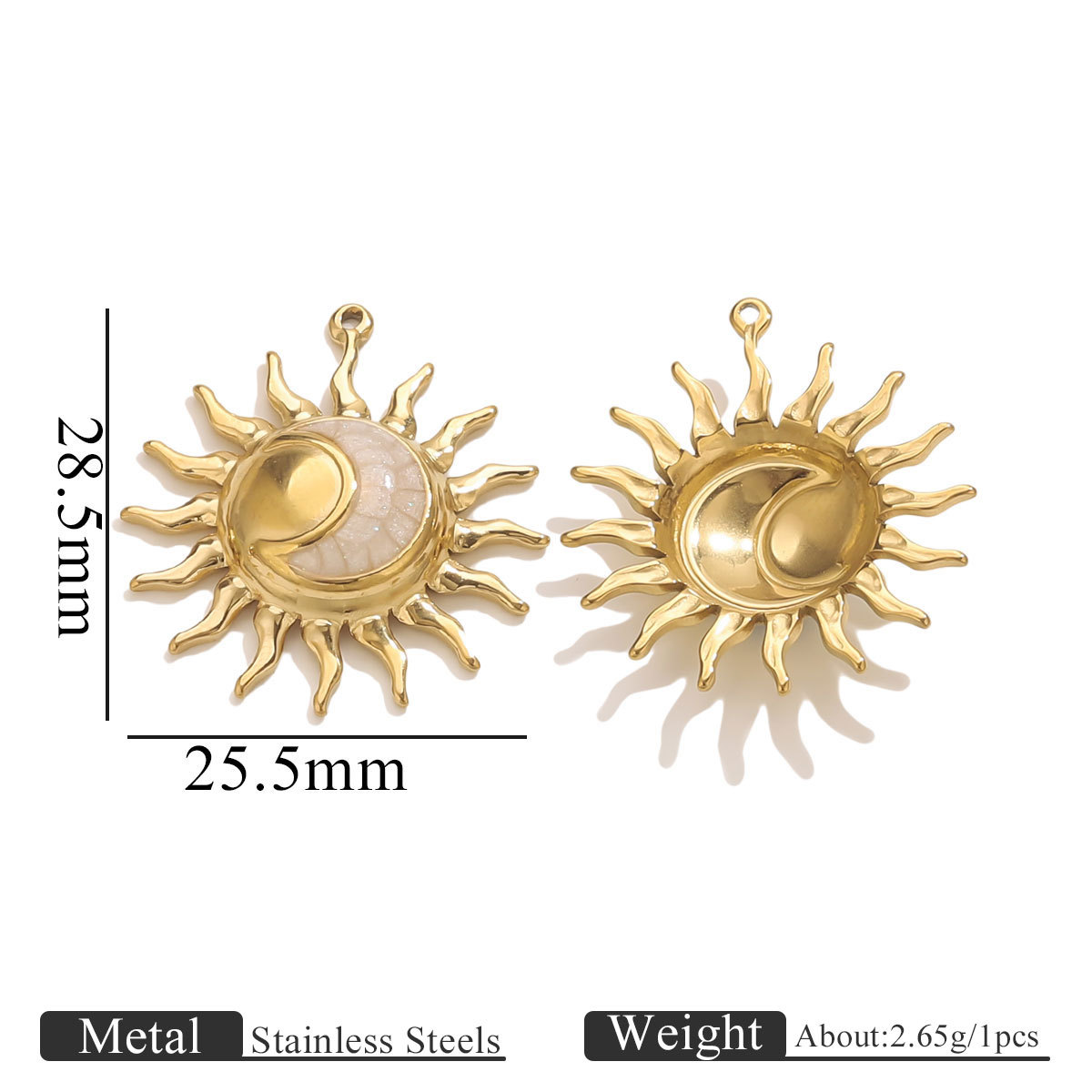 PVD Coated Gold Plating Process Pendant Jewelry Making Type 1 Piece 304 Stainless Steel PVD Coated 18K Gold Real Gold Plated Sun Pendant Pendant