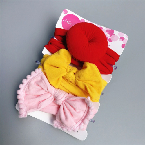 Cross-border European and American baby hair accessories three-piece set donut bow nylon headband bohemian baby headband