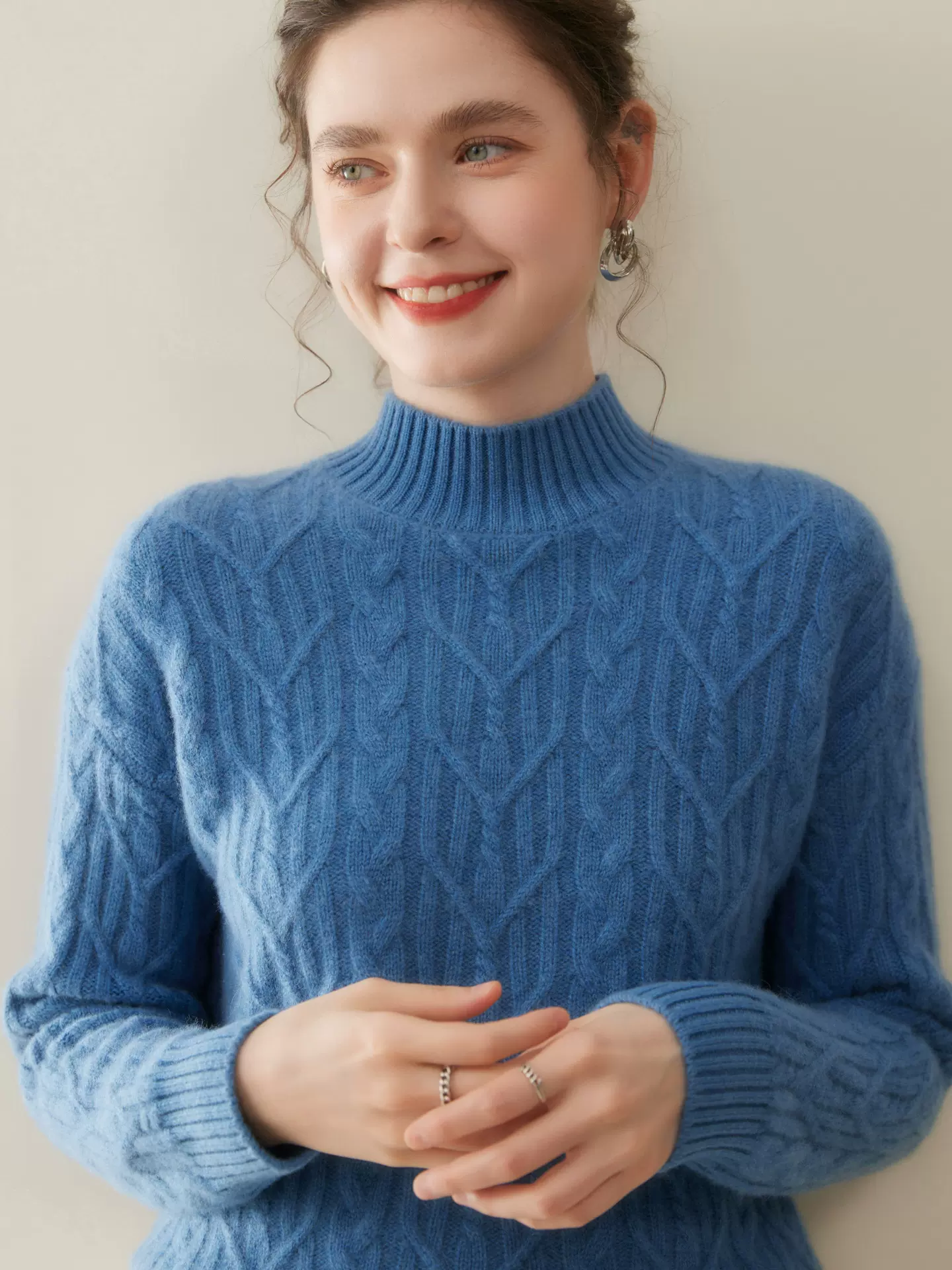 经典款三股重磅加厚半高领羊绒衫女宽松针织毛衣百搭羊毛衫打底衫