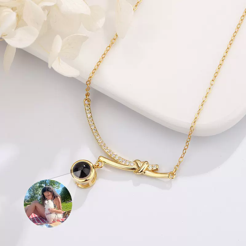 跨境照片定 制100种语言我爱你投影项链女简约蝴蝶结吊坠锁骨链