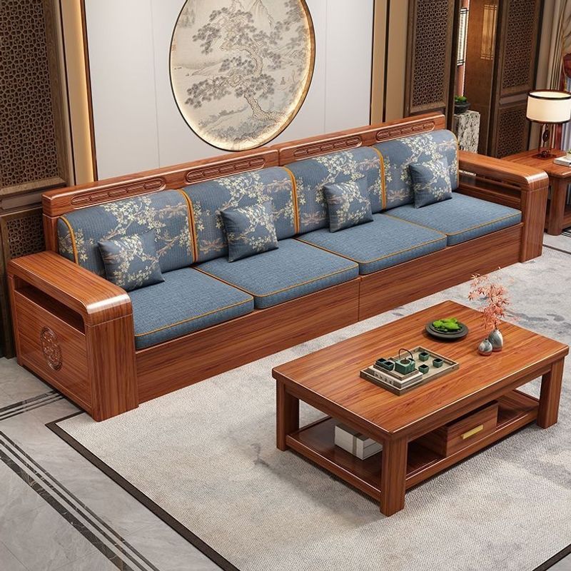 Chinese-style walnut wood solid wood sofa set for home use, living room storage, dual-use for winter and summer, floral solid wood furniture in stock