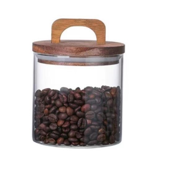 Mango Acacia Tanque sellado con tapa de madera Botella de vidrio con alto contenido de borosilicato Almacenamiento de bocadillos Tanque de almacenamiento de granos de café Lata de té resistente al calor