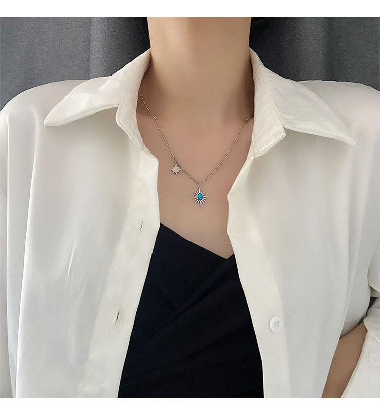 Titanium Steel Pendant Material December Birthstone Turquoise Inlay Material Vacuum Plating Real Gold Plated 18K Gold Gold Plating Silver Plated Hexagram 304 Stainless Steel Retro Waterproof Non Tarnish Titanium Steel Pendant Necklace