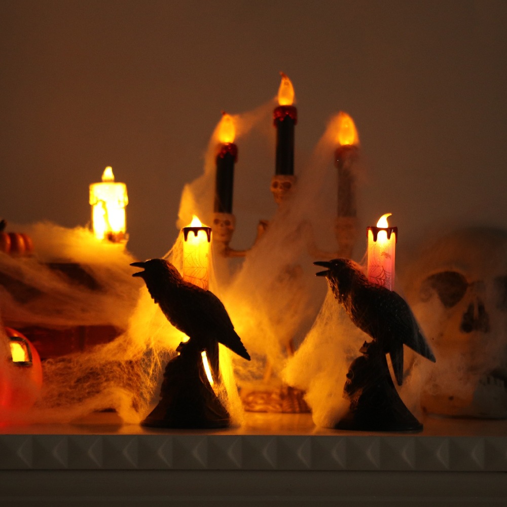 Decoración de Halloween accesorios iluminados cuervo LED lámpara de vela electrónica sitio de diseño de atmósfera accesorios adornos candelabro