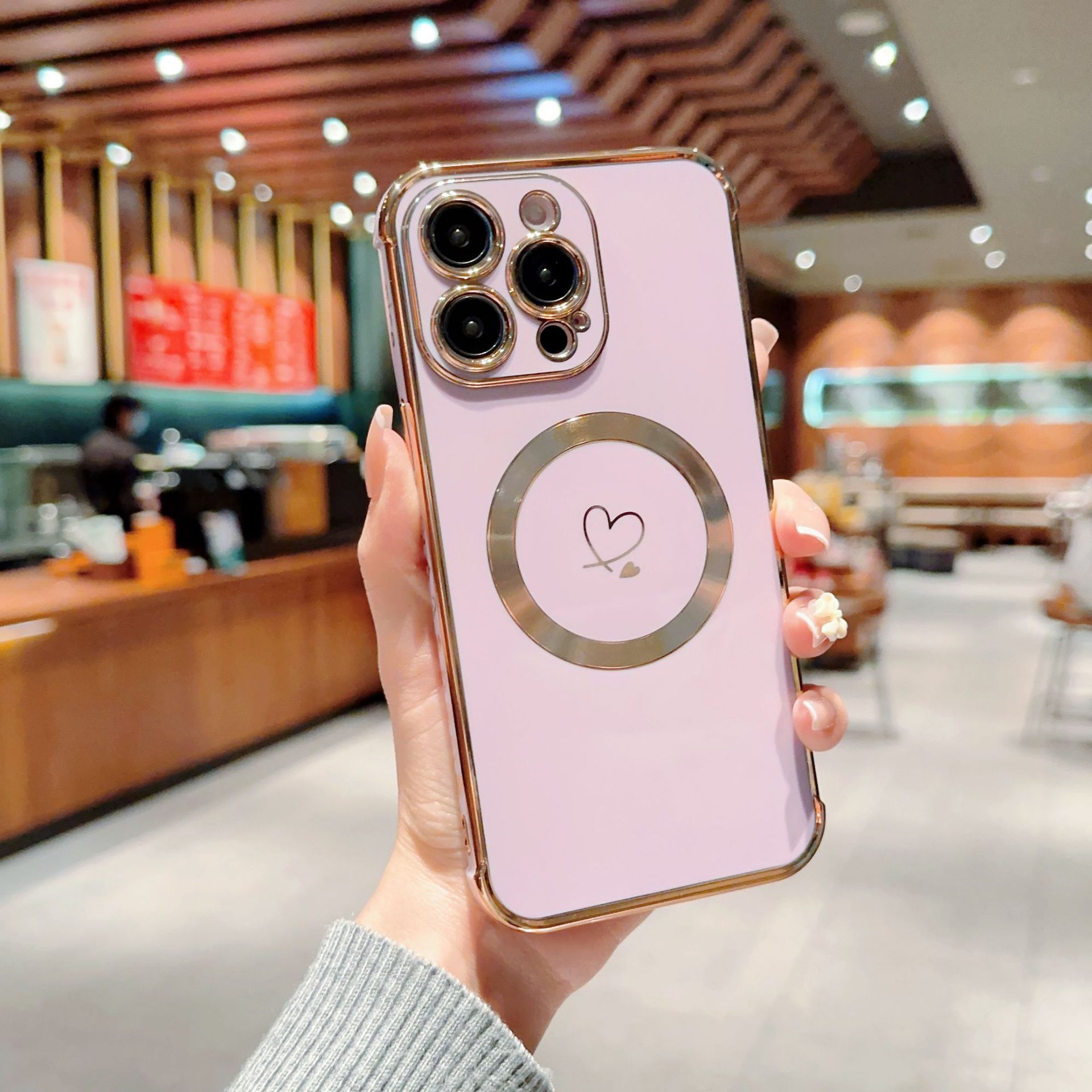 Magnetic Electroplated Double Heart Phone Case For Iphone 17_voghion.com