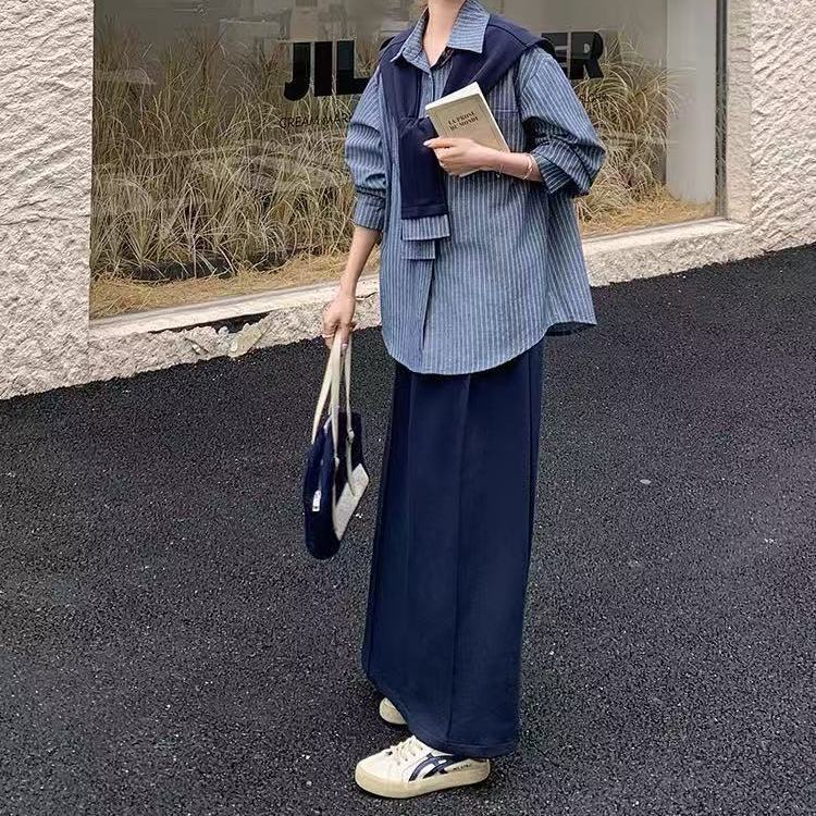 早春秋季盐系减龄穿搭一整套女士开叉半身裙披肩衬衫休闲两件套装|undefined