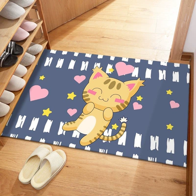 Cartoon Door Mat for Entrance, Toilet, Bathroom, Household Absorbent Carpet, Entryway Foot Mat, Foyer (Avtomobil döşəmə paspasları) - crystal-velvet-cartoon-entrance-door-mat-peach-heart-yellow-cat-4060cm