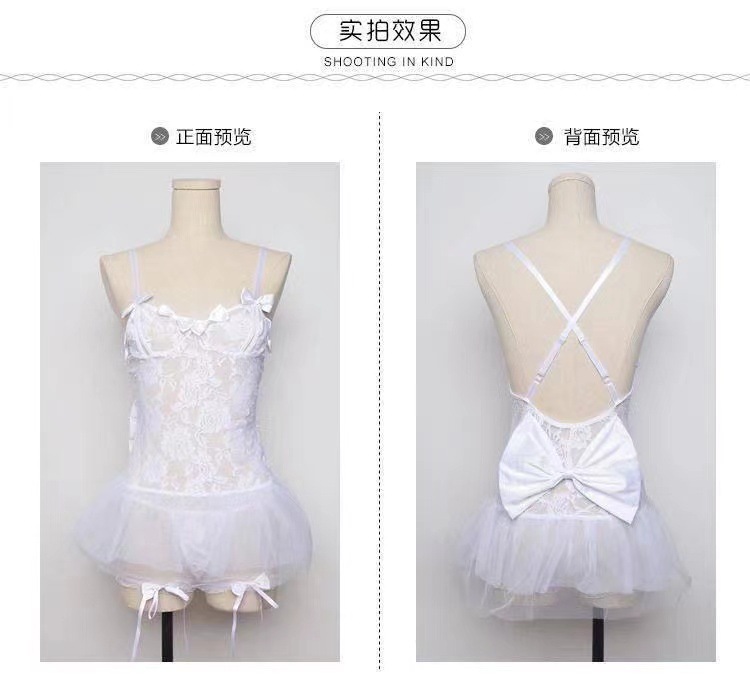 Bridal Lace Lingerie Set with Sheer Mesh Detail and Thigh-High Stockings — detail image 9