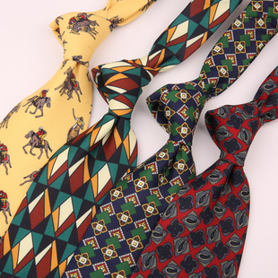 Vintage Wide Hong Kong Style Thin Fun Italian Style Men's and Women's Fashion Suit Accessories Casual Antique Printed Tie