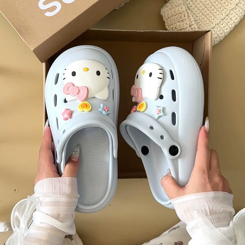 Интернет-знаменитости, милые туфли с мультяшными кошачьими отверстиями для женщин, летняя верхняя одежда, нишевый дизайн, нескользящие пляжные сандалии на толстой подошве, новый стиль 25 лет
