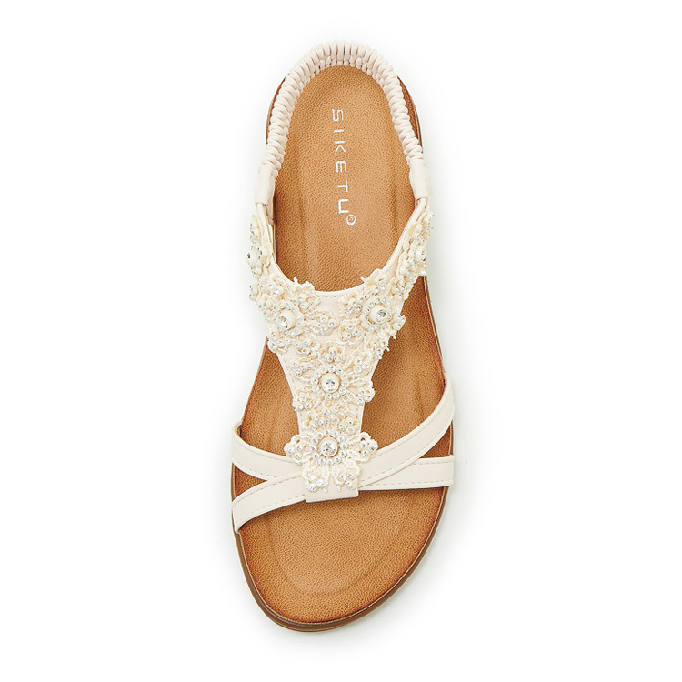 Sandal đế xuồng đính đá hoa nữ gót cao 9 cm — màu đen, trắng, quả mơ chi tiết 33