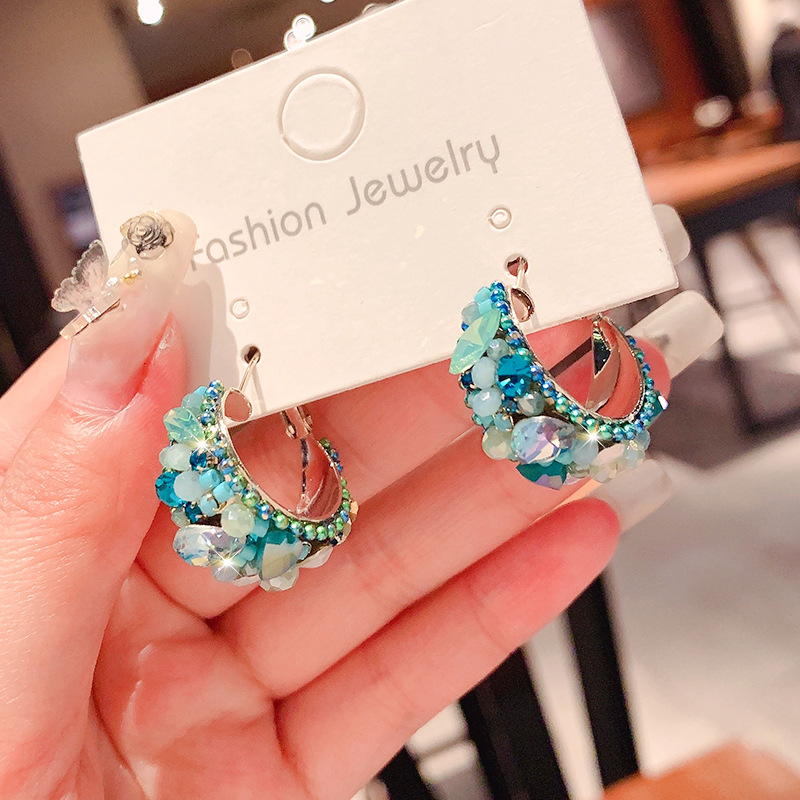 French-Style High-End Diamond-Encrusted C-Shaped Earrings 2023 New Vintage Baroque Design Earrings Studs Ear Accessories