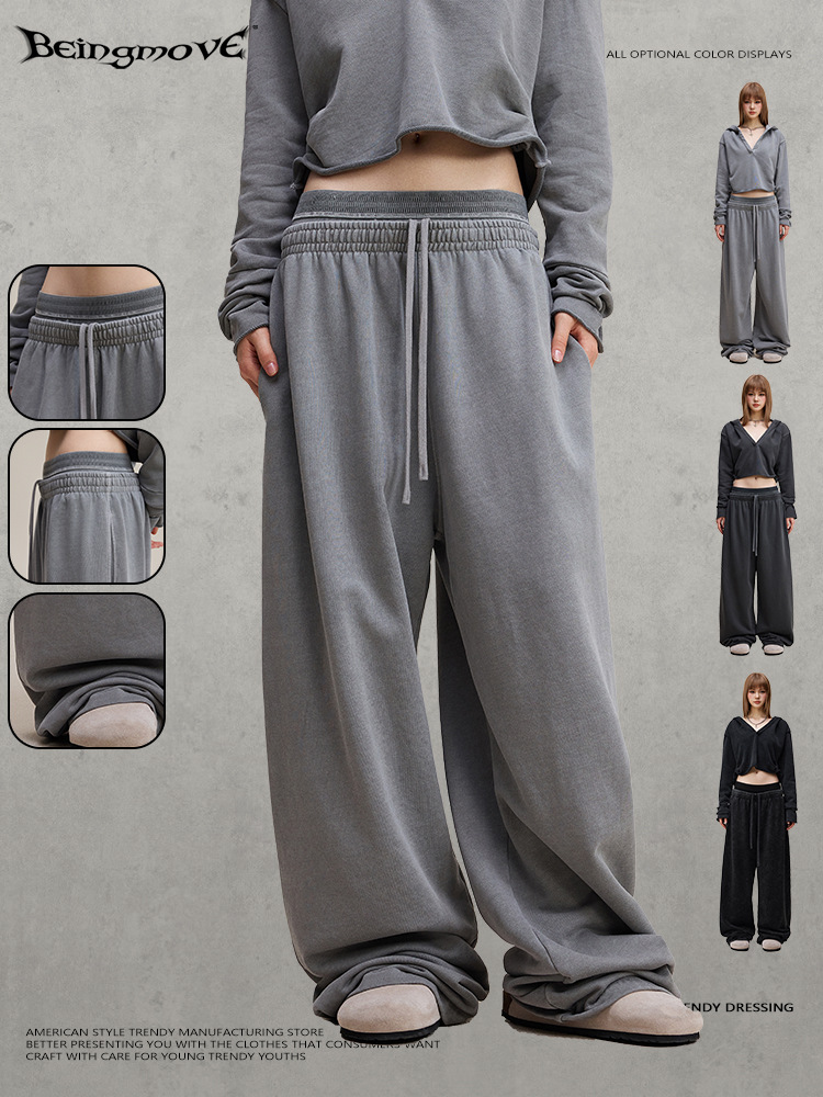 Calle secada| 2025 otoño americano lavado hace viejo suelto adelgazamiento doble cintura cabeza recta pantalones casuales para mujeres image 4