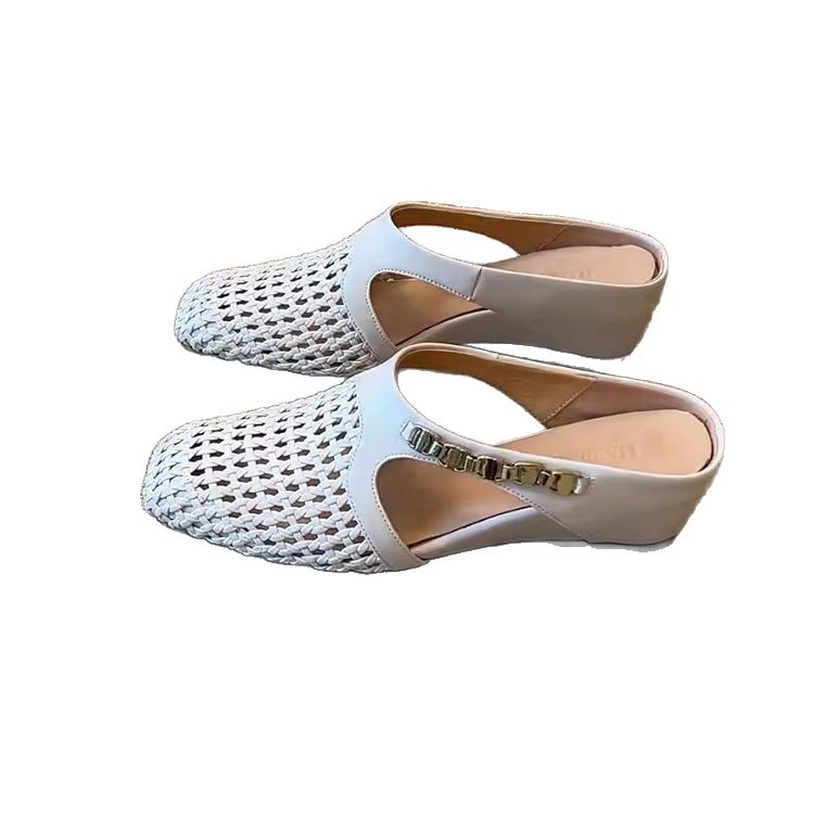 Versión de piel de oveja con aumento interior de 7cm tejido hueca puntera media pantuflas penetrantes exteriores a juego de aire falda sandalias de plataforma mujer