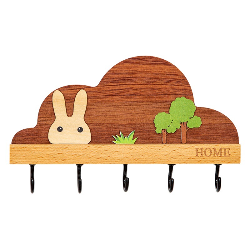 Nuevo estilo chino gancho de llave libre montado en la pared Entrada de entrada de madera estante de almacenamiento decorativo clave