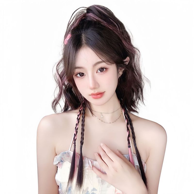 拳击辫假马尾女彩色挑染卷发抓夹瀑布水波纹半扎高马尾假发辫子|undefined