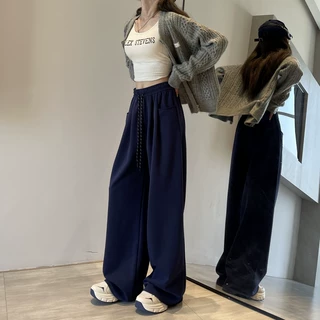 抽绳阔腿裤女秋冬2026新款高腰拖地显瘦宽松直筒卫裤休闲运动裤子