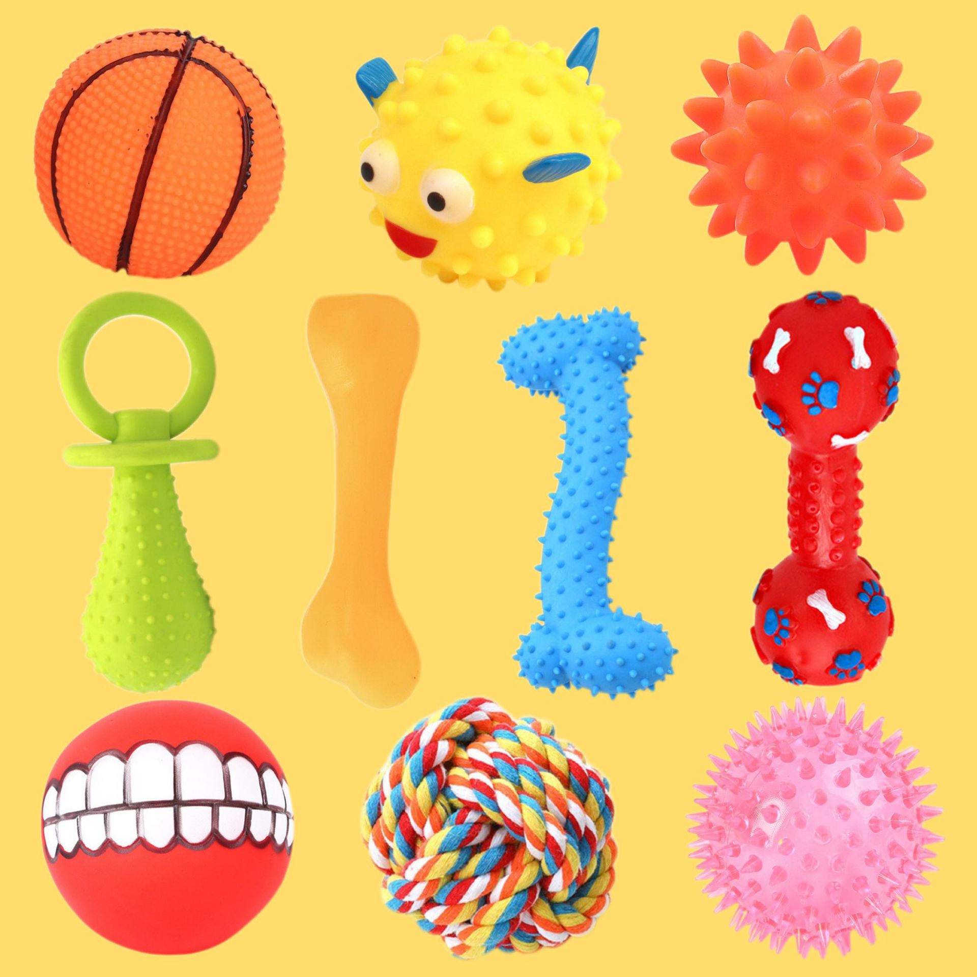 Juguetes para perros Teddy de pelo dorado, juguetes sonoros de goma, palillos para perros pequeños y medianos, bolas de cuerda para aliviar el entretenimiento.