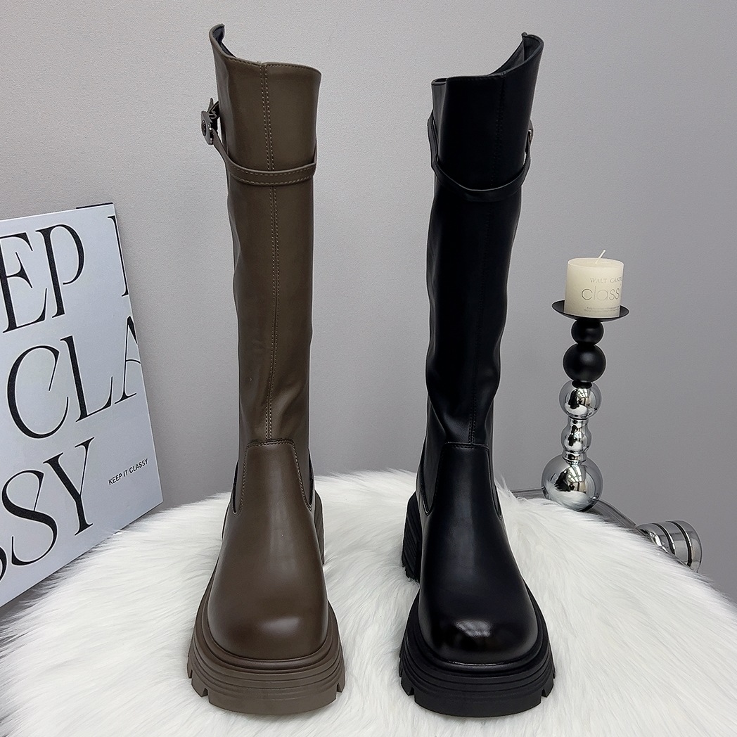 (胖瘦两筒围可选)2025秋冬新款厚底增高显瘦时尚百搭皮带扣长筒靴