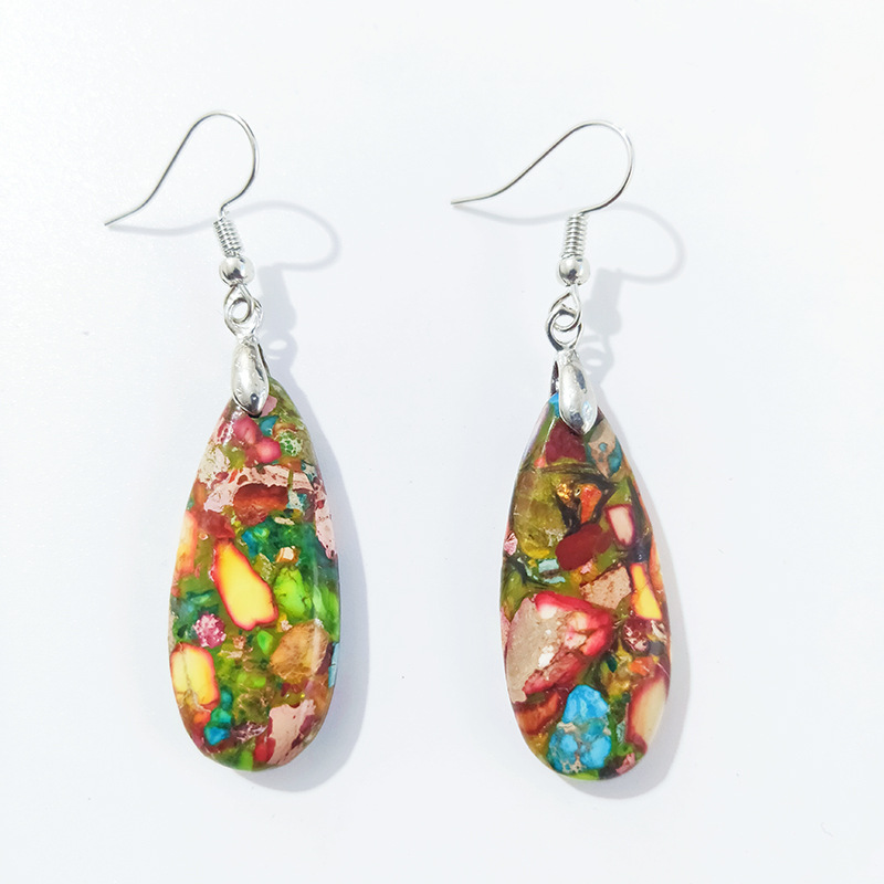 Retro Water Droplets Stone Drop Earrings 1 Pair display picture 4
