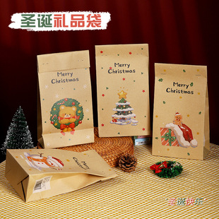 Christmas Kraft paper bag gift packaging bag candy biscuit bag Santa Claus gift bag storage paper bag