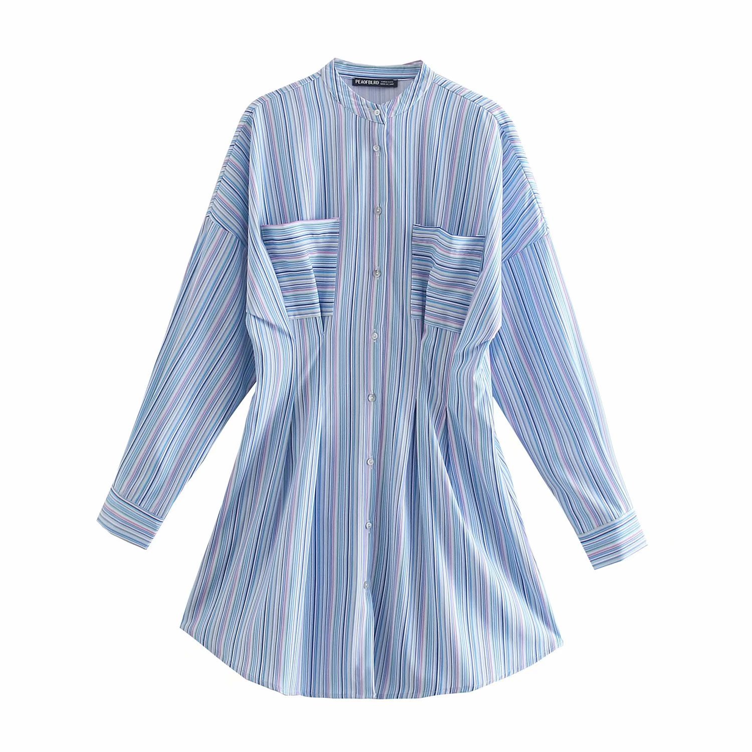 retro striped waist slim shirt dress NSAM47420