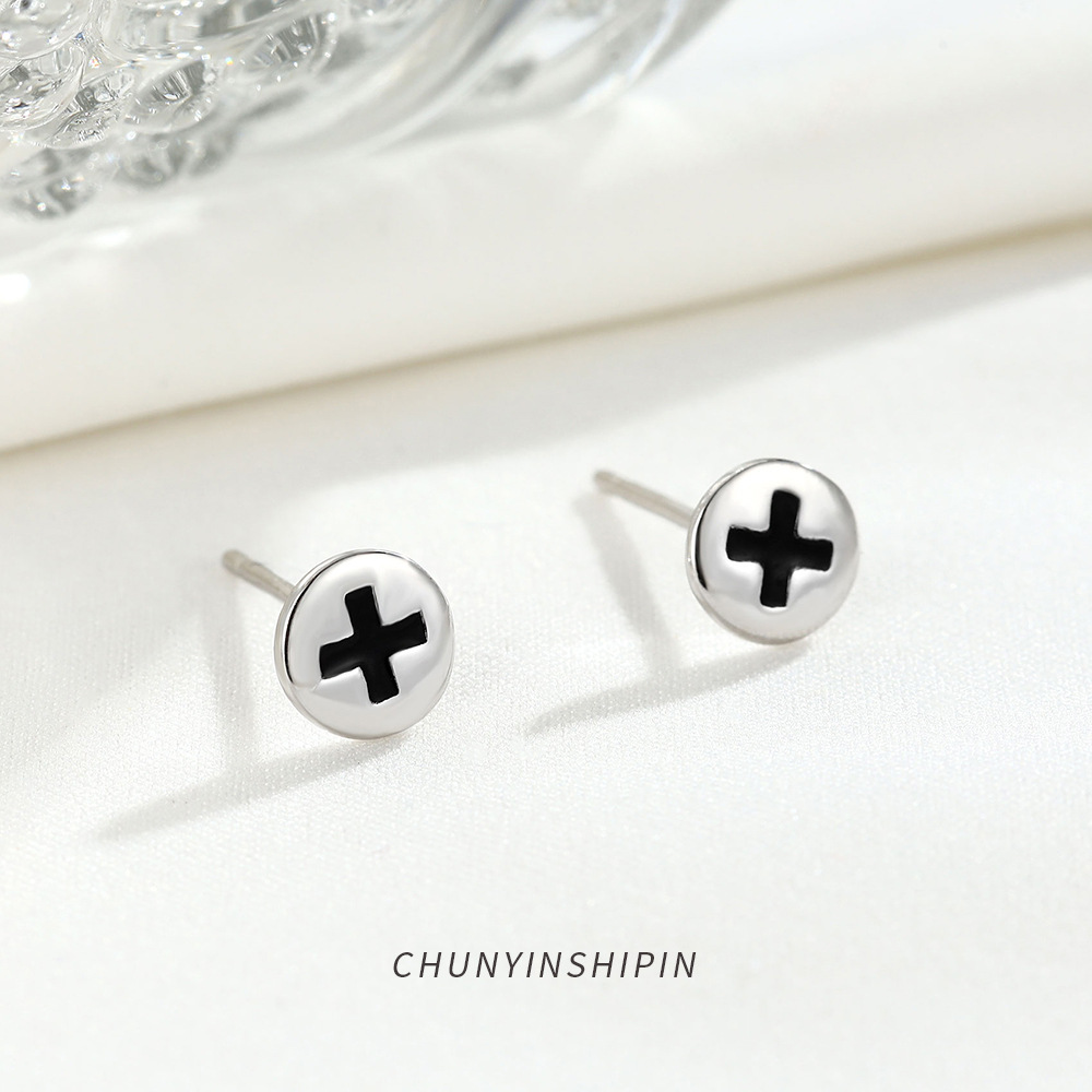 ins temperament Jewelry s925 Sterling Silver cross Ear Studs Korean Simplicity Anti allergy Earrings Bone nail