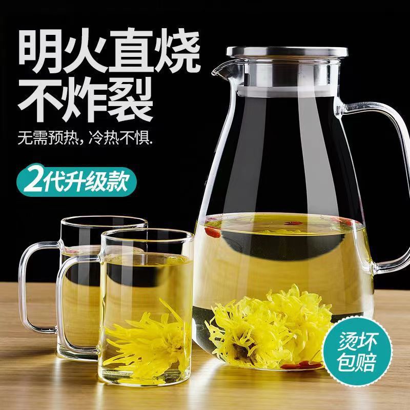 tetera de agua fría de vidrio tetera de agua fría doméstica resistente a altas temperaturas taza de agua fría resistente al calor a prueba de explosiones de gran capacidad tetera de té abierta fría image 3